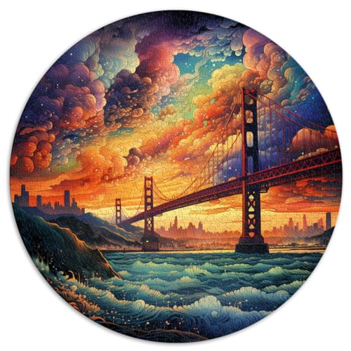 1000-teiliges Puzzle für Erwachsene, Golden Gate Bridge, kreatives rundes Puzzle, für Erwachsene und Familien, Papppuzzle zum Stressabbau, schwierige Herausforderung. Größe: 67,5 x 67,5 cm von HBHGYMA