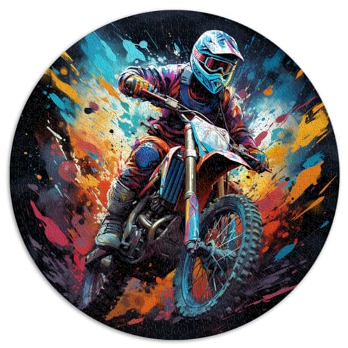 1000-teiliges Puzzle für Erwachsene, Motocross, buntes rundes Puzzle, für Erwachsene und Kinder, Kartonpuzzle, Kunstwerk, Geschenk. Größe: 67,5 x 67,5 cm von HBHGYMA