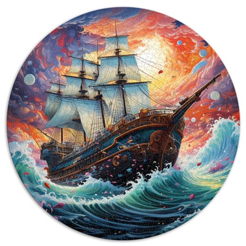 1000-teiliges Puzzle für Erwachsene, Piratenboot, buntes kreisförmiges Puzzle, für Erwachsene und Kinder ab 12 Jahren, Papppuzzle, Lernspiel, Herausforderungsspielzeug, Größe: 67,5 x 67,5 cm von HBHGYMA