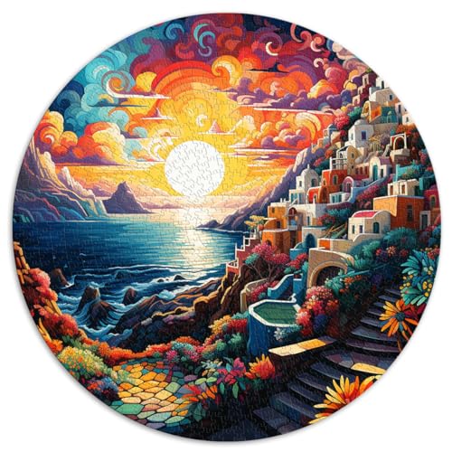 1000-teiliges Puzzle für Erwachsene, Santorini, farbenfrohes rundes Puzzle, Papppuzzle, Denkspiel für Erwachsene und Kinder, Größe: 67,5 x 67,5 cm von HBHGYMA
