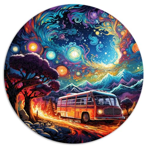 1000-teiliges Puzzle für Erwachsene, rundes Puzzle „Starry Night Bus“, für Erwachsene und Kinder ab 12 Jahren, Kartonpuzzle, Familienaktivitätspuzzle, Größe: 67,5 x 67,5 cm von HBHGYMA