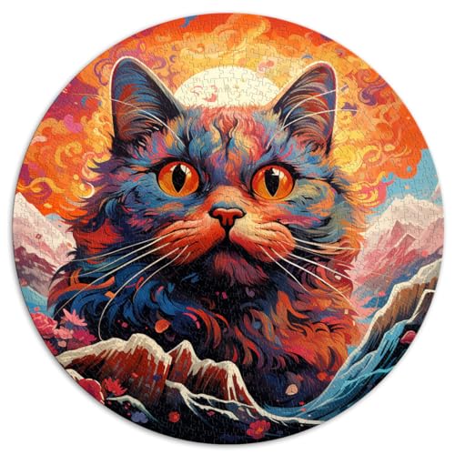 1000-teiliges Puzzle für Erwachsene, rundes Puzzle mit japanischer Katzenlandschaft, Papppuzzle für Erwachsene und Kinder, Lernspiele, Heimdekorationspuzzle. Größe: 67,5 x 67,5 cm von HBHGYMA