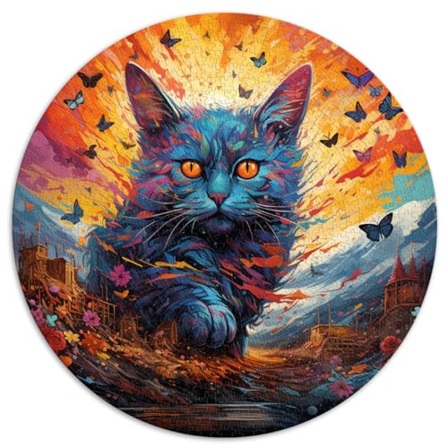 1000-teiliges Puzzle für Erwachsene und Kinder, Schmetterling und Katze. Kreatives rundes Puzzle, geeignet für Erwachsene. Kartonpuzzle, einzigartige Herausforderungsspiele. Größe: 67,5 x 67,5 cm. von HBHGYMA