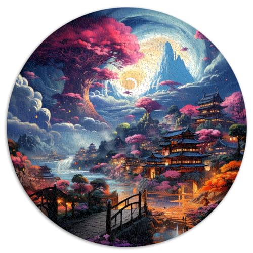 1000-teiliges Puzzlespiel, Fantasy Village, japanische kreative runde Puzzles, für Erwachsene und Kinder ab 12 Jahren, Kartonpuzzles, Heimdekorationspuzzles, Größe: 67,5 x 67,5 cm von HBHGYMA