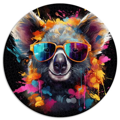 1000-teiliges Puzzlespiel, Neon-Koala mit Sonnenbrille, runde Puzzles, für Erwachsene und Kinder, Papppuzzle, Lernspiel für Erwachsene und Kinder, Größe: 67,5 x 67,5 cm von HBHGYMA