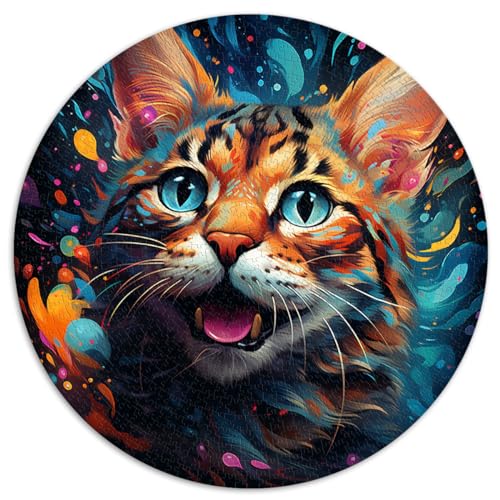 1000-teiliges Puzzlespiel, rundes Puzzle „Savannah Cat“ für Erwachsene, für Erwachsene und Kinder, Lernspiele aus Pappe, Größe: 67,5 x 67,5 cm von HBHGYMA