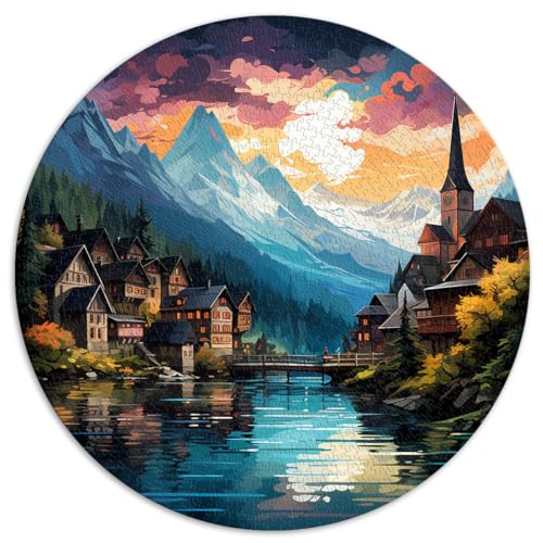 Puzzle 1000 Teile, Hallstatt, farbenfrohe, echte runde Puzzles, für Erwachsene und Kinder, Papppuzzles, Familienunterhaltungsspielzeug. Größe: 67,5 x 67,5 cm von HBHGYMA