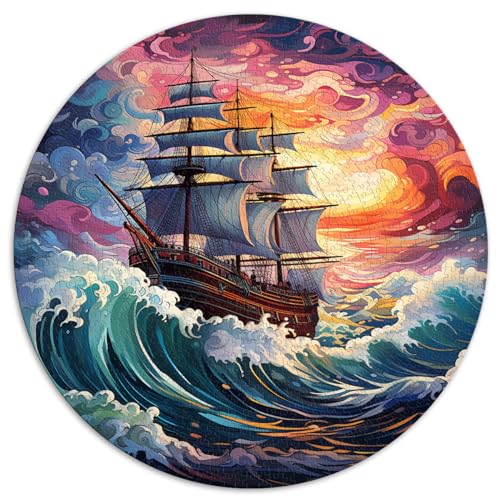 Puzzle 1000 Teile für Erwachsene, Schiff auf stürmischer See. Kreatives rundes Puzzle für Erwachsene und Kinder ab 12 Jahren. Kartonpuzzle. Denksport-Puzzle. Größe: 67,5 x 67,5 cm. von HBHGYMA