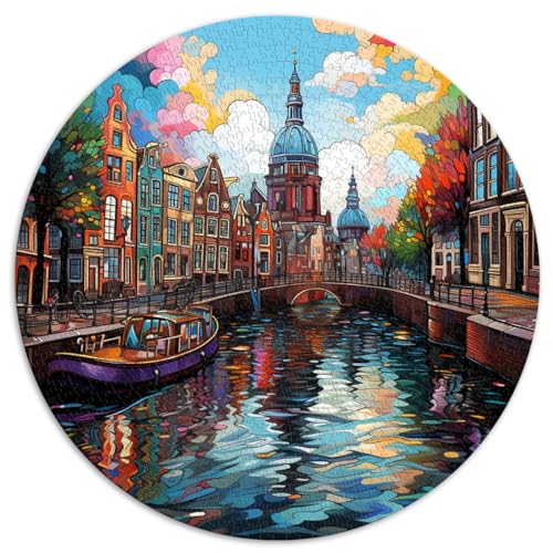 Puzzle 1000 Teile für Erwachsene und Kinder von „Amsterdam Canal District“, rundes Puzzle für Erwachsene und Kinder, Papppuzzle, Familienspiele, Weihnachts- und Geburtstagsgeschenke. von HBHGYMA