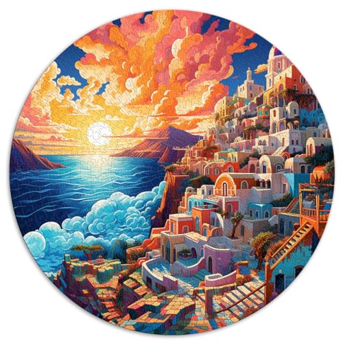 Puzzle für Erwachsene, 1000 Teile, Santorini, Griechenland, Puzzle für Kinder, rundes Puzzle für Erwachsene und Kinder ab 12 Jahren, Papppuzzle, interessante Puzzles zum Stressabbau, von HBHGYMA