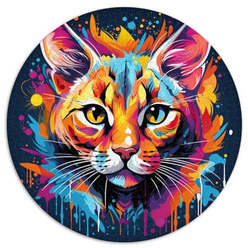 Puzzle für Erwachsene, 1000 Teile, kreisförmiges Puzzle mit Savannah-Katze, für Erwachsene und Kinder ab 12 Jahren. Kartonpuzzle. Tolle Geschenke und Spielzeuge. Größe: 67,5 x 67,5 cm. von HBHGYMA