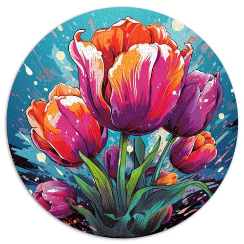 Puzzle für Erwachsene und Kinder, 1000 Teile, bunte runde Tulpenpuzzles, für Erwachsene und Kinder ab 12 Jahren, Papppuzzle, tolle Geschenke für Weihnachten. Größe: 67,5 x 67,5 cm von HBHGYMA