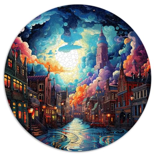 Puzzle mit 1000 Teilen, kreisförmiges Amsterdam-Puzzle, für Erwachsene und Kinder, Puzzle aus Pappe, Lernspiel, herausforderndes Spielzeug, Größe: 67,5 x 67,5 cm von HBHGYMA