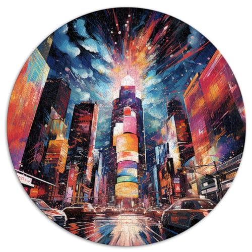 Rundes Puzzle mit 1000 Teilen, kreatives rundes Puzzle am Times Square, für Erwachsene und Kinder, Lernspiel aus Pappe, Größe: 67,5 x 67,5 cm von HBHGYMA