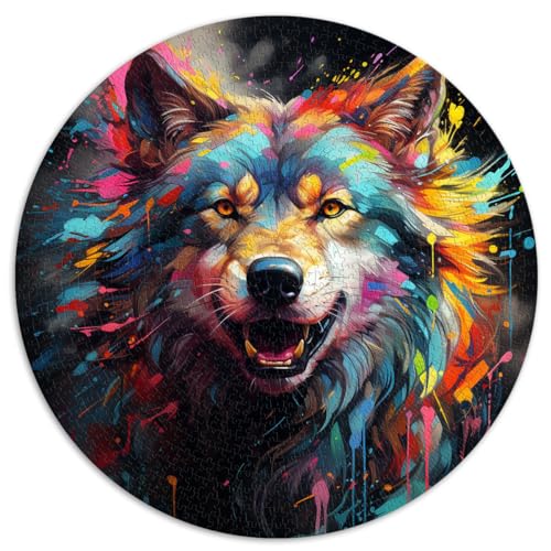 für Erwachsene 1000-teiliges Puzzle-Geschenk, Wolf-kreatives rundes Puzzle, für Erwachsene und Kinder ab 12 Jahren, Kartonpuzzle, Heimdekorations-Puzzle, Größe: 67,5 x 67,5 cm von HBHGYMA