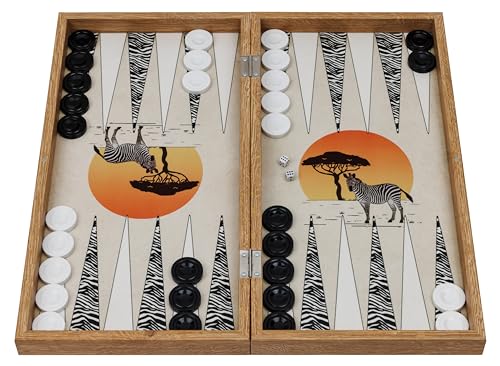 HBS GAMES Zebra Illusions Design Backgammon Brettspiel 48 Zentimeter aus Holz mit Acryl-Spielsteinen Freunde und Erwachsene von HBS GAMES