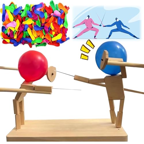 Balloon Bamboo Man Battle, Fast-Paced Balloon Fight, Wooden Bots Battle Game for 2 Players, Ballon-Bambus-Mann-Schlacht, Handmade Wooden Fencing Puppets, Hölzerne Fechtpuppen, Aufregend und lustig von HBSFBH