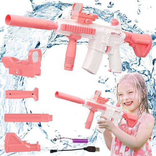 Elektrische Wasserpistole Kinder, One-Touch Automatische Wasserpistole, Großer Reichweite Automatische, Automatische Burst Wasserspritzpistolen, Wasserpistole Elektrisch für Erwachsene Kinder (Rosa) von HBSFBH