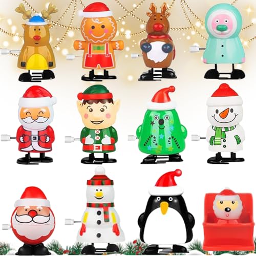 HBSFBH 12 Stück Weihnachten Aufziehspielzeug, Weihnachten Uhrwerk Spielzeug, Aufziehfigur Weihnachten, Weihnachtsmann Figur Uhrwerk Spielzeug, Kinder Aufziehspielzeug für Party Mitgebsel Weihnachten von HBSFBH