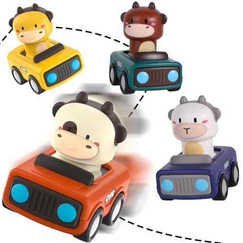 Baby Auto Spielzeug ab 1 Jahr, 4 Stück Baby Aufziehauto, Press Go Spielzeugautos ab 1 2 3 Jahren, Tierautospielzeug für Kleinkinder, Spielzeugautos zum Zurückziehen für Jungen Mädchen Geschenke von HBSFBH