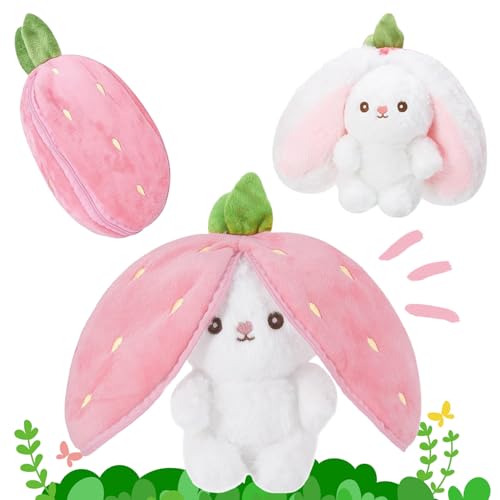 HBSFBH Osterhase Plüschtiere, 25cm Hasen Verstecken, Verstecken Osterhasen Stofftier, Osterhase Kuscheltier, Erdbeeren Kaninchen Plüschtiere, Osterhase Gefülltes Plüschtier, Easter Bunny Cuddly Toy von HBSFBH