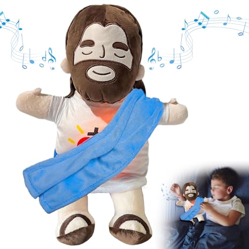 HBSFBH Jesus Plüschtier mit Atembewegung und Musik, Schlummer Jesus Kuscheltier, Jesus Kuscheltier mit Herzschlag, Jesus Stofftier Plüsch, Musikalisches Kuscheltier mit beruhigenden Klängen (Blau) von HBSFBH