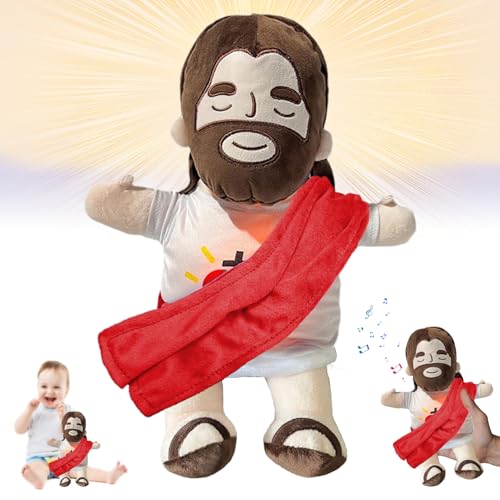 HBSFBH Jesus Plüschtier mit Atembewegung und Musik, Schlummer Jesus Kuscheltier, Jesus Kuscheltier mit Herzschlag, Jesus Stofftier Plüsch, Musikalisches Kuscheltier mit beruhigenden Klängen (Rot) von HBSFBH