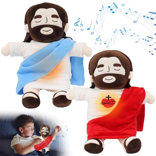 HBSFBH Jesus Plüschtier mit Atembewegung und Musik, Schlummer Jesus Kuscheltier, Jesus Kuscheltier mit Herzschlag, Jesus Stofftier Plüsch, Musikalisches Kuscheltier mit beruhigenden Klängen von HBSFBH