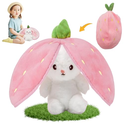 HBSFBH Osterhase Plüschtier, Osterhase Kuscheltier, Verstecken Osterhasen Stofftier, Erdbeeren Kaninchen Plüschtiere, Erdbeerhasen Kissen Plüschtier, Erdbeer Plüsch Spielzeug, für Jungen und Mädchen von HBSFBH