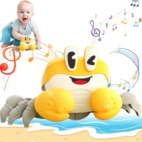 Krabbe Baby Spielzeug, Kinderspielzeug ab 1 2 3 Jahr, Krabbelnde Krabbe Geschenke Für Kinder, Tummy Time Toys Krabbelspielzeug Baby, Baby Crab Crawling Toy, Automatisch Hindernissen ausweicht von HBSFBH