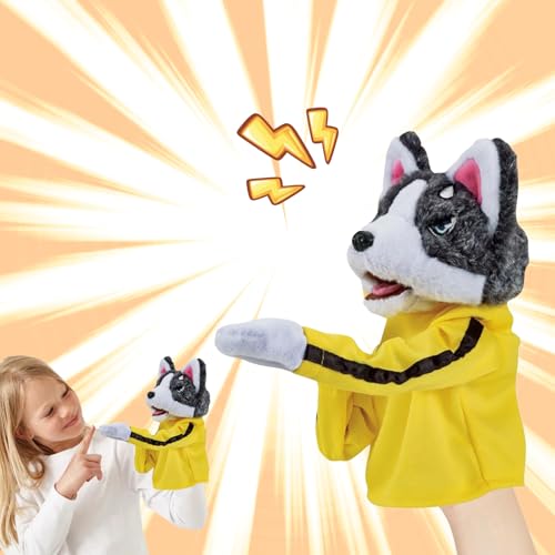 Husky Boxer Handpuppe, Husky Plush Hand Puppets, Husky Gloves Dol, Kung-Fu-Tierspielzeug, 2024 New Dog Boxing Hand Puppet Toy, Kung Fu Husky Boxer Hand Puppets, mit Geräuschen und Box-Action von HBSFBH