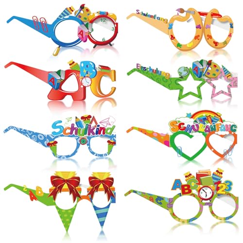 HBWHNIU 8 Stück Schulanfang Schulkind Brille, Einschulung Deko Brille, Zurück Zur Schule Foto Requisiten Brille, Kinder Back to School Partybrille, für Jungen und Mädchen Einschulungsparty (A) von HBWHNIU