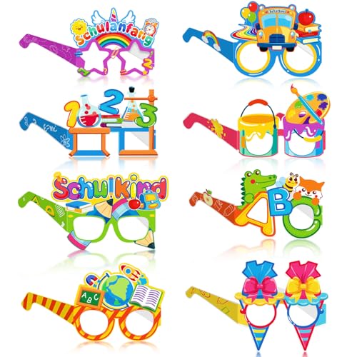 HBWHNIU 8 Stück Schulanfang Schulkind Brille, Einschulung Deko Brille, Zurück Zur Schule Foto Requisiten Brille, Kinder Back to School Partybrille, für Jungen und Mädchen Einschulungsparty (B) von HBWHNIU