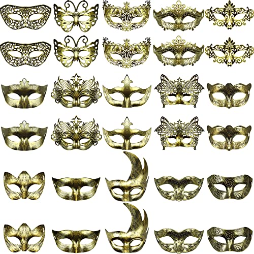 HBWL01 30 Stück Maskerade-Masken, antike Masken mit Riemen, für Damen, Karneval, Halloween, venezianische Ballparty (Gold) von HBWL01