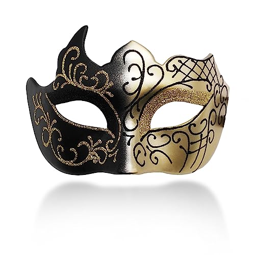 HBWL01 Herren-Maske, Retro-Maske, römisch-griechische Maske für Party, Halloween, Kostüm, Karneval (schwarz + gold) von HBWL01