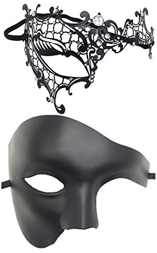 HBWL01 Herren-Maske, Vintage-Maske, griechisch-römische Maske, venezianische Party-Maske, Halloween, Karnevalsmaske (Phantom B, schwarz) von HBWL01