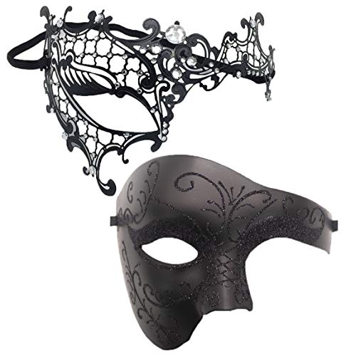 HBWL01 Herren-Maske, Vintage-Maske, griechisch-römische Maske, venezianische Party-Maske, Halloween, Karnevalsmaske (Phantom a Black) von HBWL01