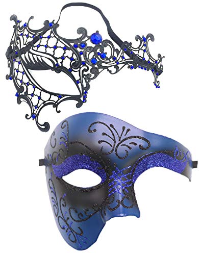 HBWL01 Herren-Maske, Vintage-Maske, griechisch-römische Maske, venezianische Party-Maske, Halloween, Karnevalsmaske (Phantom a Blue) von HBWL01