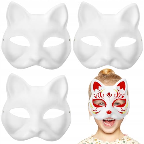 HBWL01 Katzenmaske, weiße Katzenmasken, blanko, DIY, Halloween, Tier, halbe Gesichtsmasken, Maskerade, Cosplay, Party (3 Stück) (3 Stück) von HBWL01