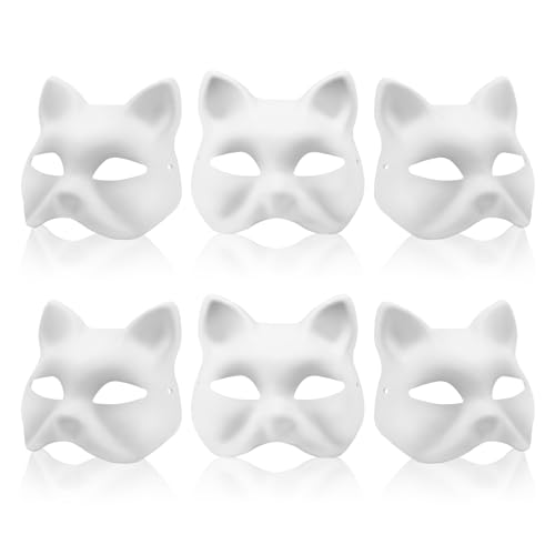 HBWL01 Maske, Katzenmaske, DIY, blanko, Katzenmasken zum Bemalen, Halloween, handbemalt, Persönlichkeit, kreative Maskerade, 6 Stück von HBWL01