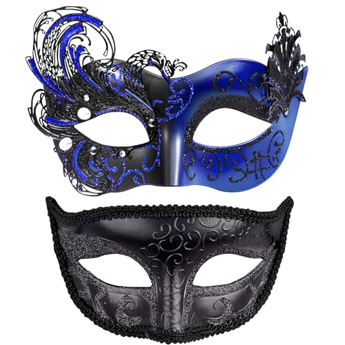 HBWL01 Masken-Set für Paare, venezianische Party-Maske, Kunststoff, Halloween-Kostüm, Maske, Karneval, Maskerade, Maske für Paare, Damen und Herren, Schwan, Schwarz + Blau von HBWL01