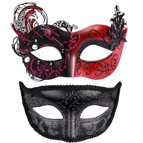 HBWL01 Masken-Set für Paare, venezianische Party-Maske, Kunststoff, Halloween-Kostüm, Maske, Karneval, Maskerade, Maske für Paare, Damen und Herren, Schwan, schwarz + rot von HBWL01