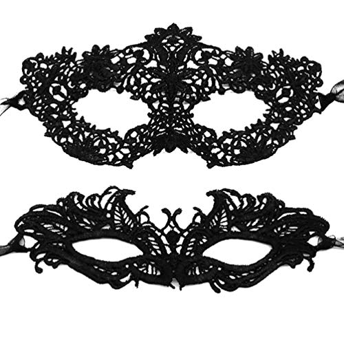 HBWL01 Maskerade-Maske für Damen, schwarze Spitze, venezianische Masken für Maskenball, Halloween (04# Schwarz mit Blumen/Schmetterling) von HBWL01