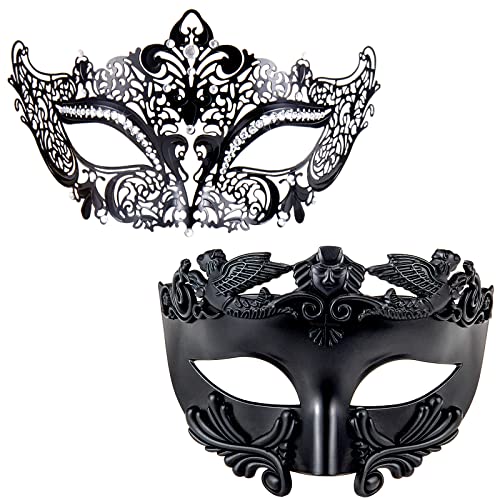 HBWL01 Maskerade-Maske für Paare, goldfarben, venezianisches Metall, Strass, filigrane Damenmaske & römisch-griechische venezianische Herrenmaske für Cosplay, Halloween, Party, Karneval, von HBWL01