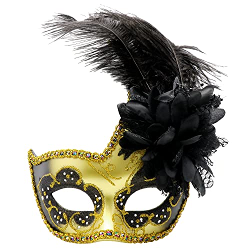 HBWL01 Maskerade Maske mit Kristall-Strass-Feder, venezianischer Stil, Prinzessinnen-Kostüm (bunt 16) von HBWL01