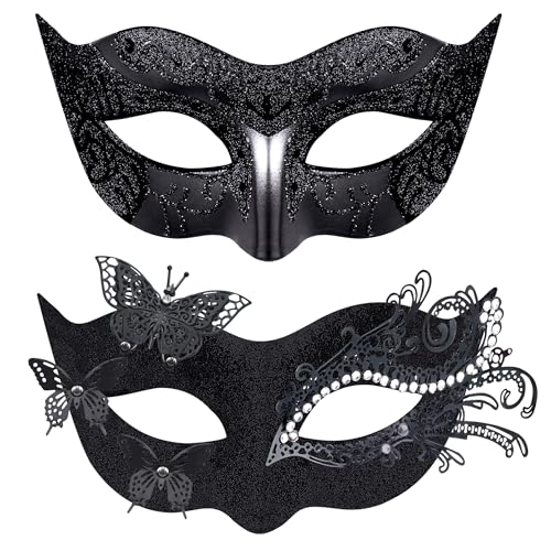 HBWL01 Paar-Masken-Set, venezianische Party-Maske, Kunststoff, Halloween-Kostümmaske, Karneval, Maskerade-Maske für Paare, Damen und Herren, Schmetterling-Schwarz von HBWL01