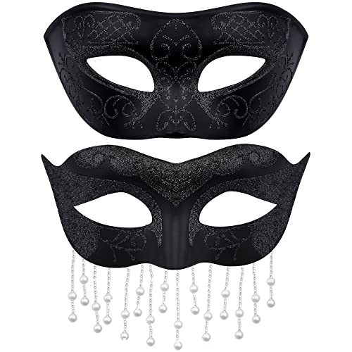 HBWL01 Venezianische Partymaske für Paare, Spitze, Kunststoff, Halloween-Kostüm, Maske, Strass, Karnevalsmaske für Paare, Damen und Herren, Perlschwarz von HBWL01