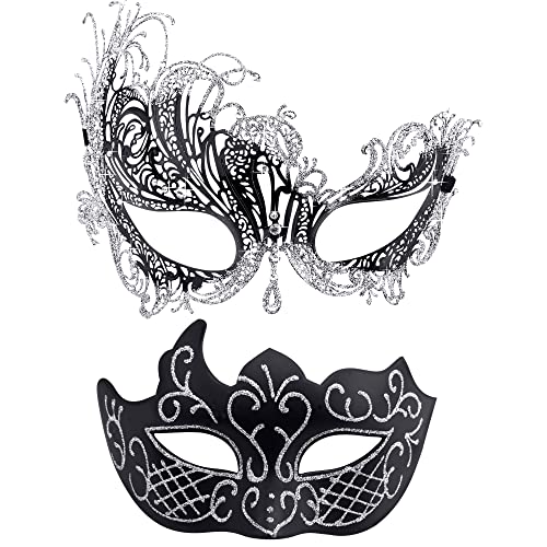 HBWL01 Venezianische Partymaske für Paare, aus Kunststoff, Halloween-Kostüm, Maske, Karneval, Maskerade, Maske für Paare, Damen und Herren, Eisen-Phönix, Schwarz + Silber von HBWL01