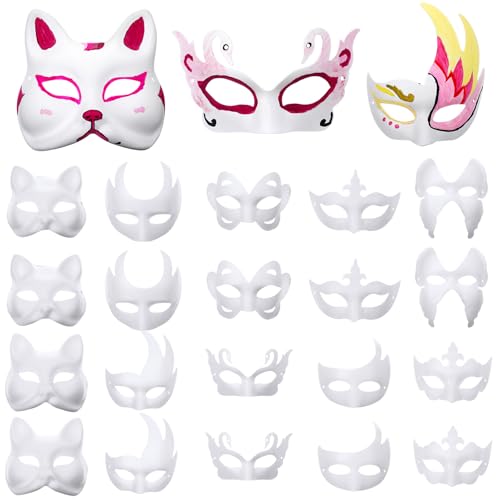 HBWL01 Weiße Papiermasken, Masken, zum Selbermachen, unlackiert, Katzenmaske, blanko, Maske für Halloween, Kostüm, Cosplay, Party, 50 Stück (30) von HBWL01