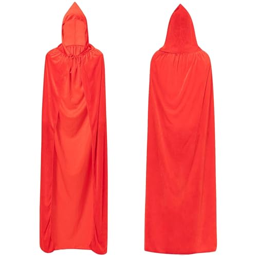 HBselect Halloween Umhang Vampir Kostüm Vampirumhang mit Kapuze für Erwachsene Damen Herren für Kinder aus Samt Rot Einlagig 110 cm von HBselect